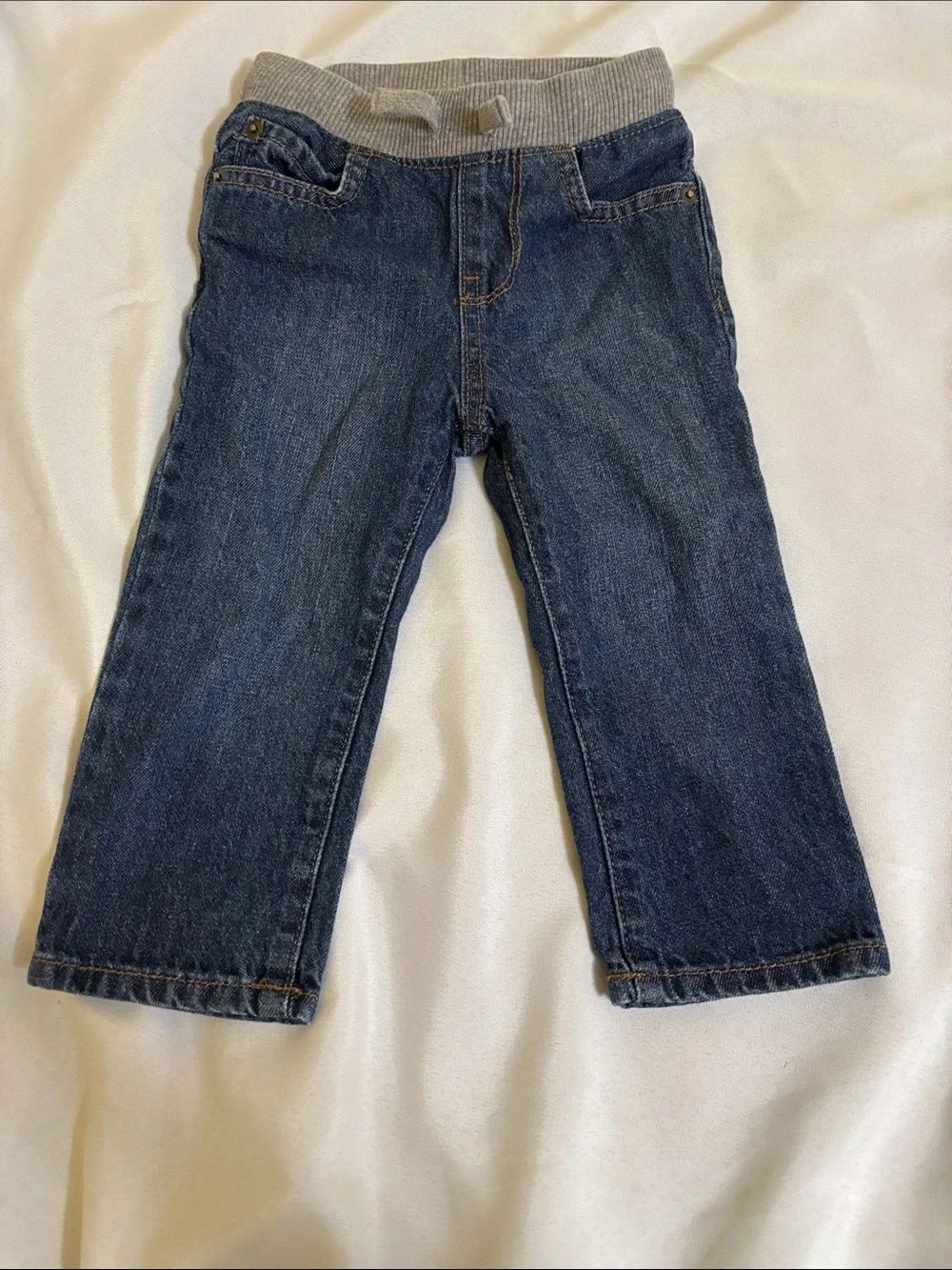 The Children's Place Blue Denim Pull-On Jeans with Gray Waistband